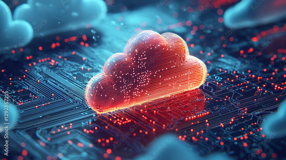 Poster abstract digital cloud computing network technology data server red blue board online future global