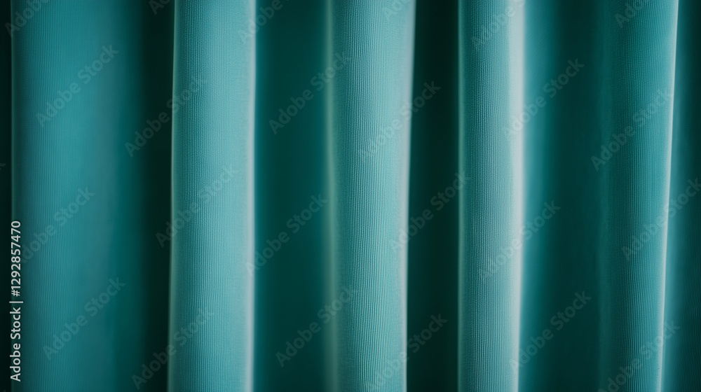 Poster abstract teal drapery: elegant teal curtains create a soft, vertical pattern, their subtle folds and