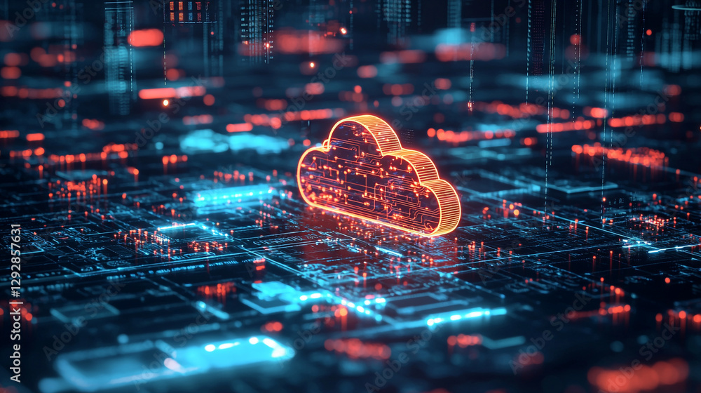 Poster abstract digital cloud computing network technology illustration web data blue neon cyber board line