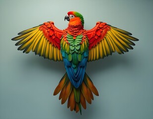 Fototapeta premium Close-up of a parrot with bright colors covering its pointed feathers highlighting its wide, curved wings and looking very beautiful