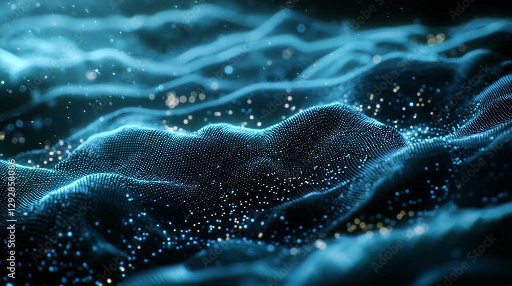 Poster abstract blue digital wave background texture with glowing particles design data flow dark cyber