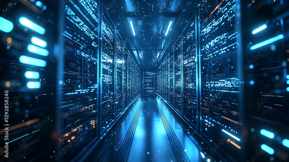 Poster abstract blue digital server room technology data center background web code cyber space cloud futur
