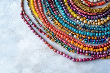 Colorful bead necklaces on a light backdrop