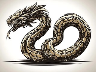 Fototapeta premium Coiled Dragon Illustration, White Background