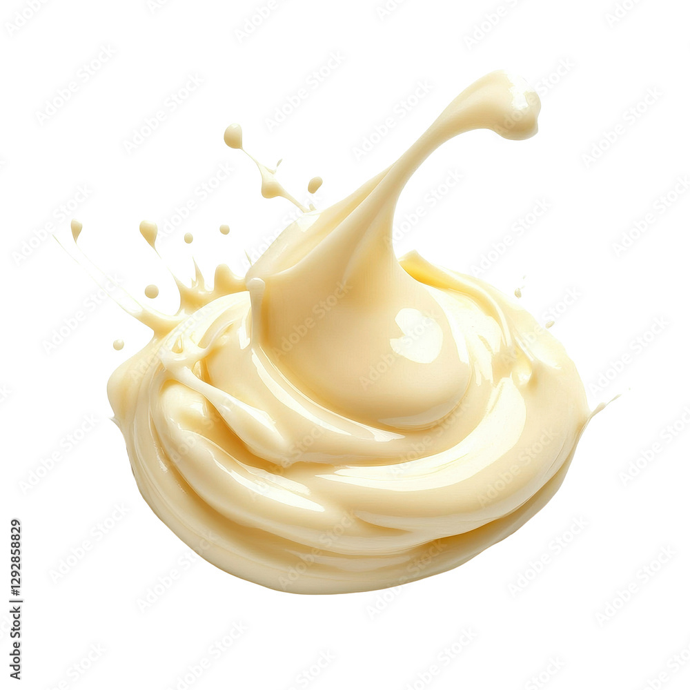Poster mayonnaise drops creating splashes isolated on transparent background for culinary presentations and