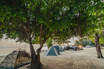 camping on remote area in tropical country 