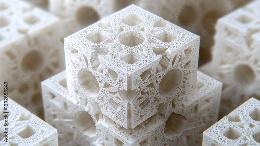 Poster abstract white cubes intricate design 3d render detailed geometric pattern modern architecture up ar