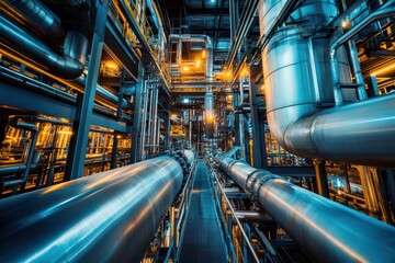 Obraz premium Components wiring and tubes in a contemporary industrial power facility