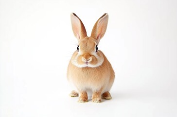 Obraz premium Cute Brown Rabbit Sitting Playfully Against a Soft White Background with a Touch of Innocence