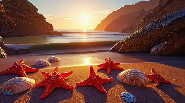 starfish on the beach at sunset