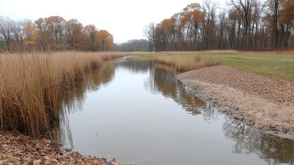 Autumnal creek meandering through parkland