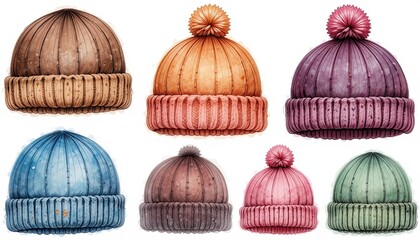 Colorful knitted hats studio illustration creative close-up fashion