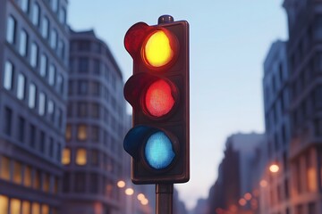 Stylized Traffic Light in City Intersection Colorful Illumination