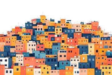 Vibrant Favela Homes Illustrated in Painterly Style Across Colorful Urban Landscape