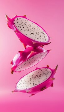 Dragon fruit slice cutting on aor with pink background