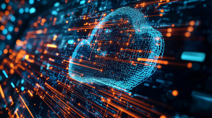 Obraz premium Abstract digital cloud computing network data technology web blue cyber lines server future online