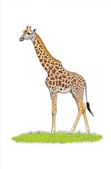Obraz premium A Majestic Giraffe Standing Gracefully on Lush Green Grass under Bright Sunlight 