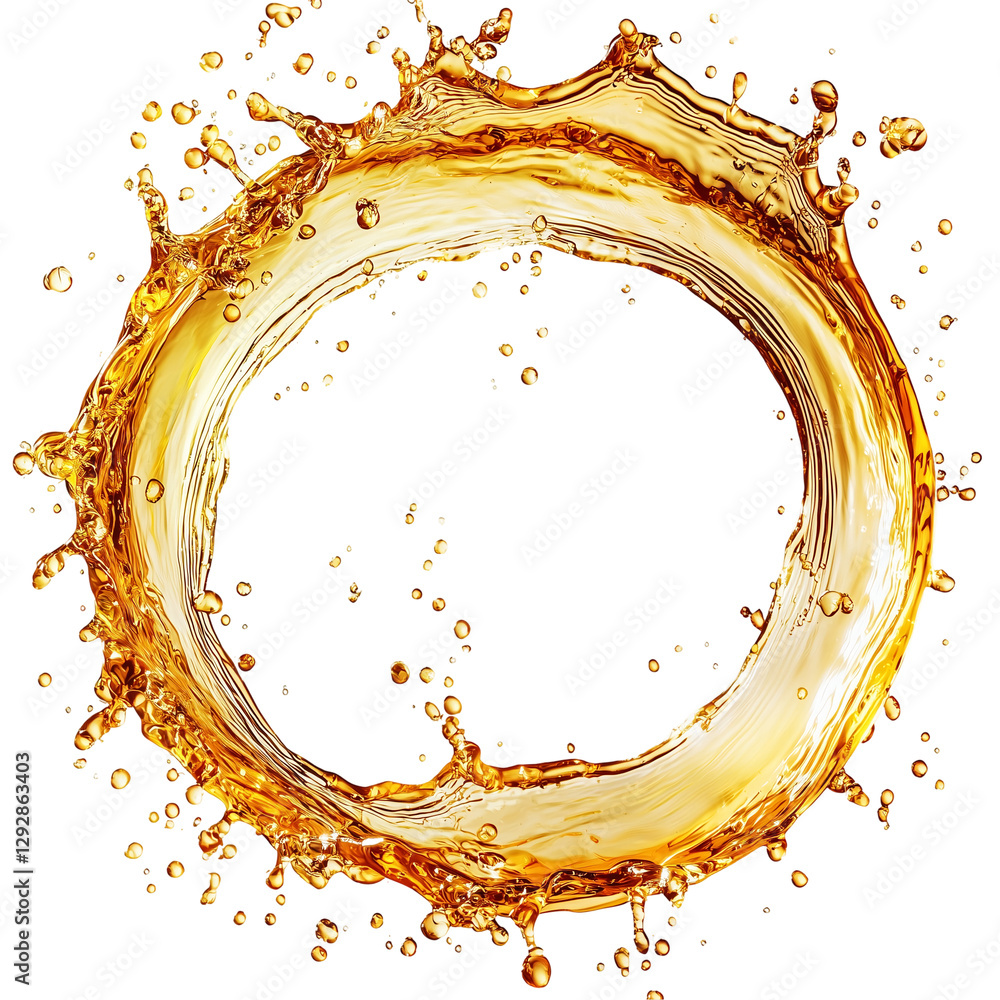 Poster golden liquid splash circular design abstract ring flow isolated on transparent background
