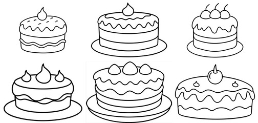Cake Outline Coloring Page Printable Line Art Drawing