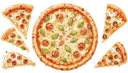 Delicious pizza kitchen food art bright aerial culinary delight
