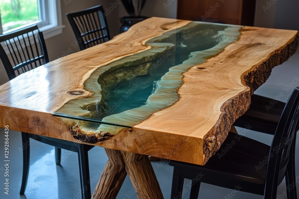 Aufkleber detail image of a log table with epoxy fill