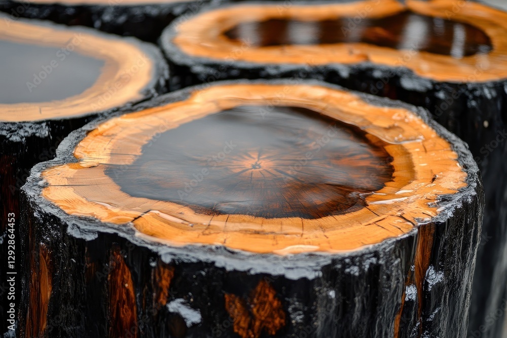 Aufkleber detail image of a log table with epoxy