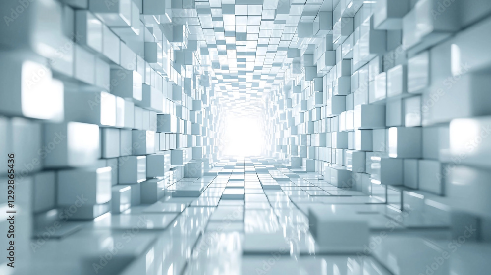 Poster abstract white cube tunnel modern architecture design background 3d clean cubic light space walls