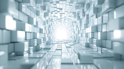 Naklejka premium Abstract white cube tunnel modern architecture design background 3d clean cubic light space walls