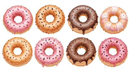 Fototapeta premium Delicious donut display bakery food photography bright environment top view gourmet treats