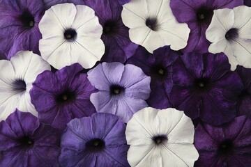 Naklejka premium Detailed look at lovely purple and white petunias