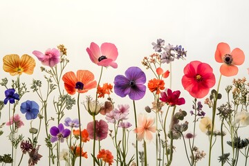 Pressed Flowers Against White Background Showcasing Floral Blooms in Vibrant Colors