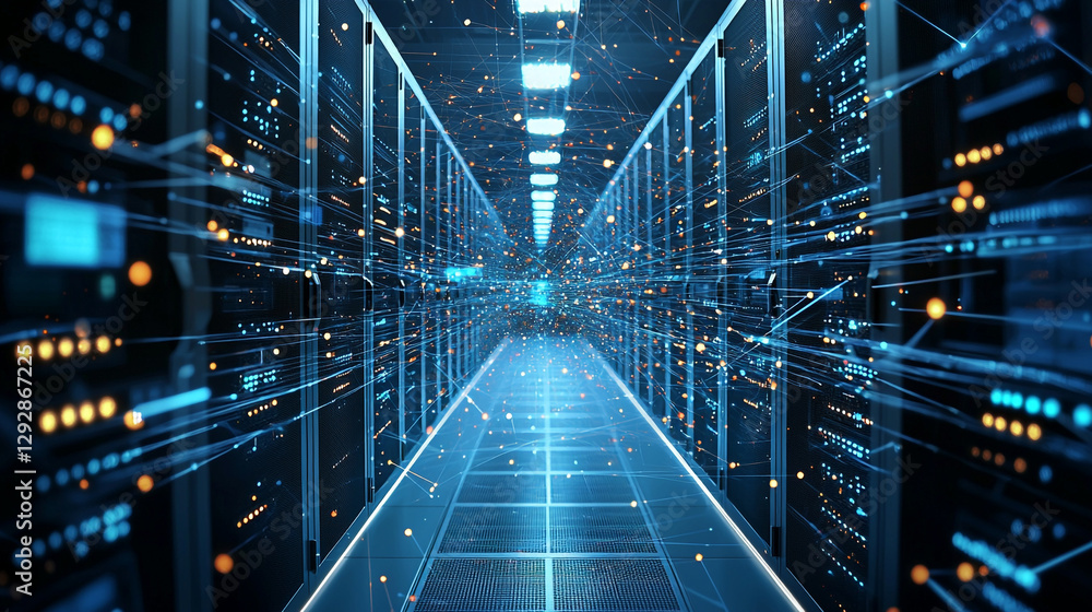 Aufkleber abstract data center server room network technology digital innovation web blue fast lines light
