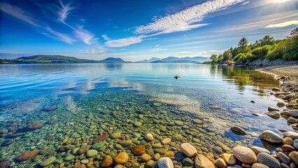 Obraz premium Tranquil Lakeside View with Crystal Clear Water and Scenic Mountains