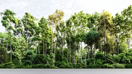 Lush Green Forest with Diverse Trees Under a Clear Sky Near the Roadside in Natural Harmony