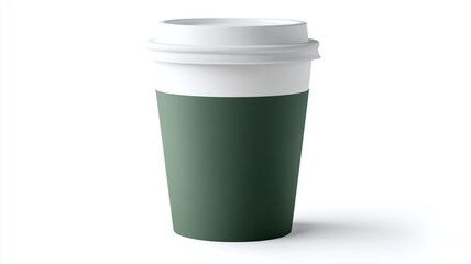 disposable green coffee cup on white background