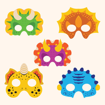 Dinosaur Birthday Mask Cartoon Illustration