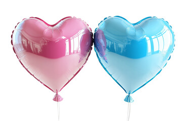 Set of 3D heart-shaped balloons, in pink and blue colors isolated on transparent background
