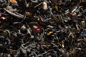dry black tea leaves close up