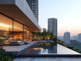 Cityscape Penthouse Rooftop Pool View