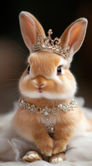 cute bunny dressed as princess wearing sparkling crown and jewelry