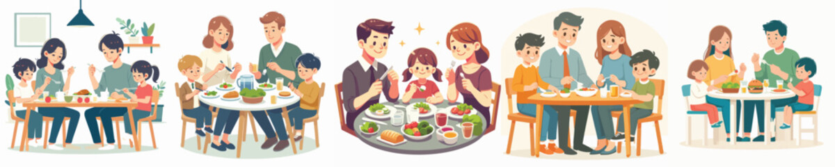 Vector of a family having a meal together.