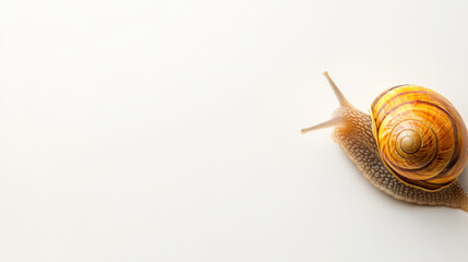 colorful snail slowly moving on light background, showcasing its shell