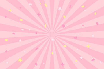 ピンクのサンバーストと紙吹雪の背景　集中線　