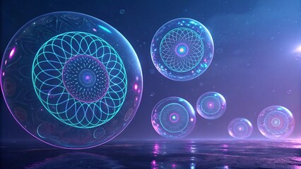 Glass disc shapes with colorful reflections composition. 3d rendering illustration.