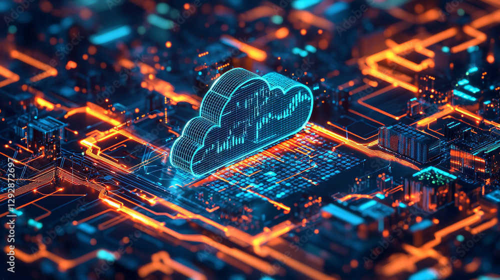 Aufkleber abstract digital cloud computing network technology illustration 3d data blue wire cyber board serve
