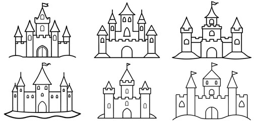 Fototapeta premium Castle Outline Coloring Page Printable Line Art Drawing