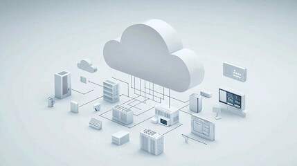 Modern cloud computing network infrastructure digital technology server 3d data white clean online