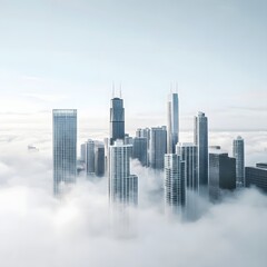 Minimalist Aerial Skyline of Sleek Modern Corporate Highrise Buildings in Muted Tones