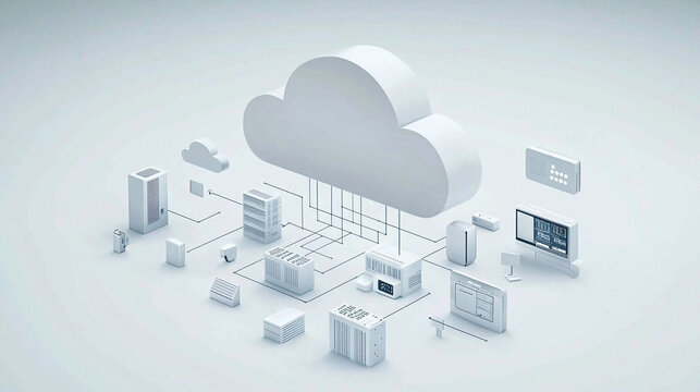 Modern cloud computing network infrastructure digital technology server 3d data white clean online