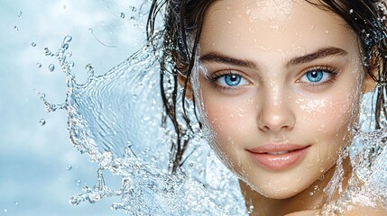 radiant beauty: close-up portrait of a woman with water splash effect